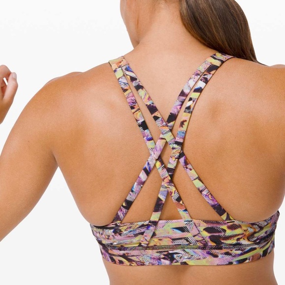 Lululemon Seawheeze Super Sonic Alpine White Purple Multi Energy Bra High Neck - Picture 2 of 6